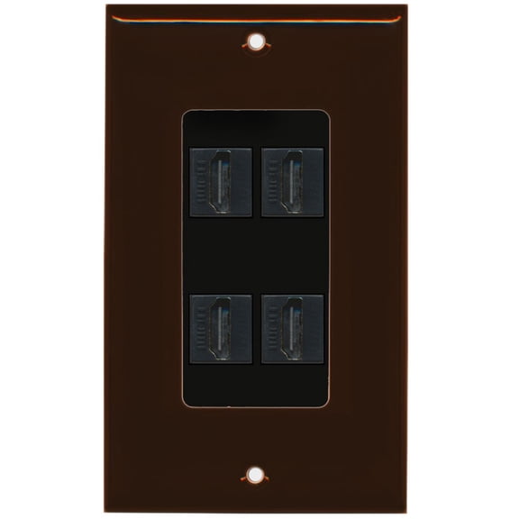 RiteAV - 4 Port HDMI 2.0 Decorative Wall Plate (Brown & Black)