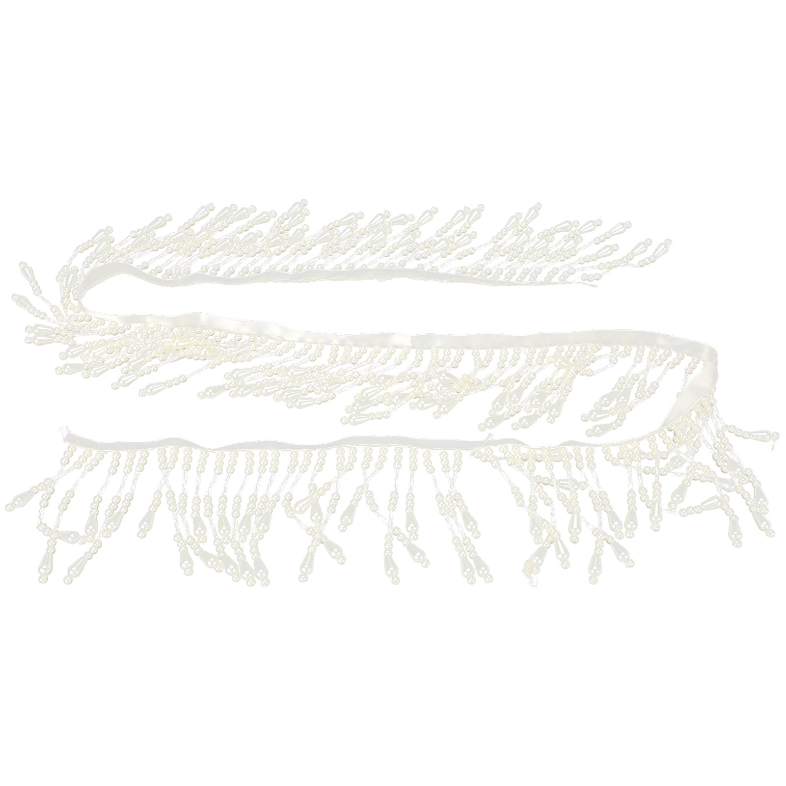 Yulakes 1 Yards White Silk Tassel Fringe Trim Pearl Tassle Beaded La