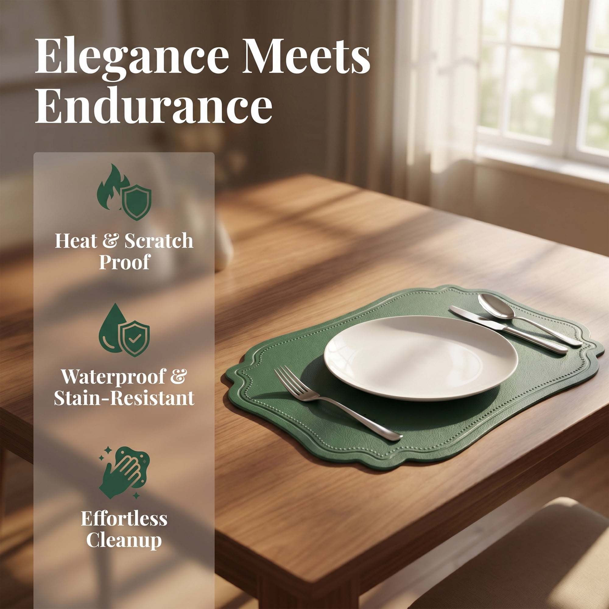 Unique Bargains Set of 6 Solid Placemats Leather Placemats for Kitchen Dining Green