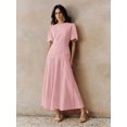thumbnail image 2 of Pink Eyelet Lace Puff Sleeve A-Line Maxi Dress With Scalloped Neck, 2 of 7