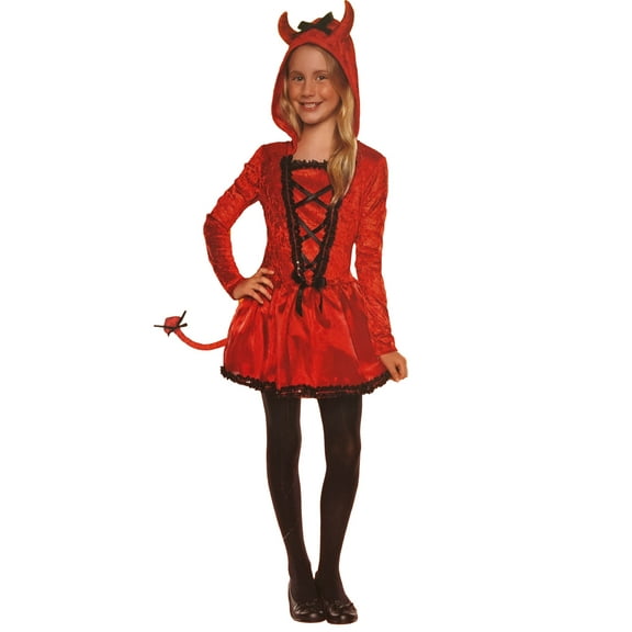 Girls LIL Devil Dress With Attached Horns & Tail Halloween Costume Small (4-6)