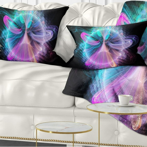 Designart Blue Fractal Vortices of Energy - Floral Throw Pillow - 12x20