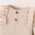 thumbnail image 5 of Pandaie Cute Baby Girl Clothes Outfit Long Sleeve Romper Bodysuit + Heart Polk Dot Leggings 3 Pcs Set Fall Winter Home Jumpsuit Beige,9-12 Months, 5 of 8