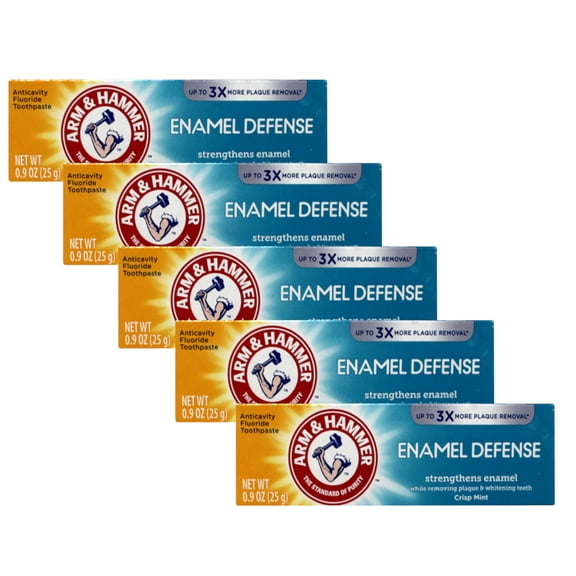 Arm & Hammer Enamel Defense Toothpaste, Travel Size (0.9 oz) - Pack of 5