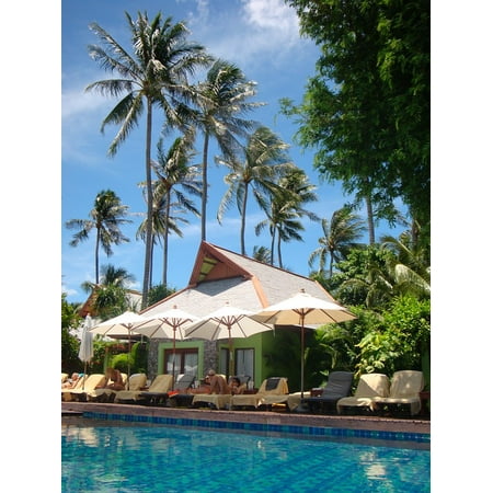 Canvas Print Water Hotel Swim Swimming Pool Pool Palm Trees Stretched Canvas 10 x