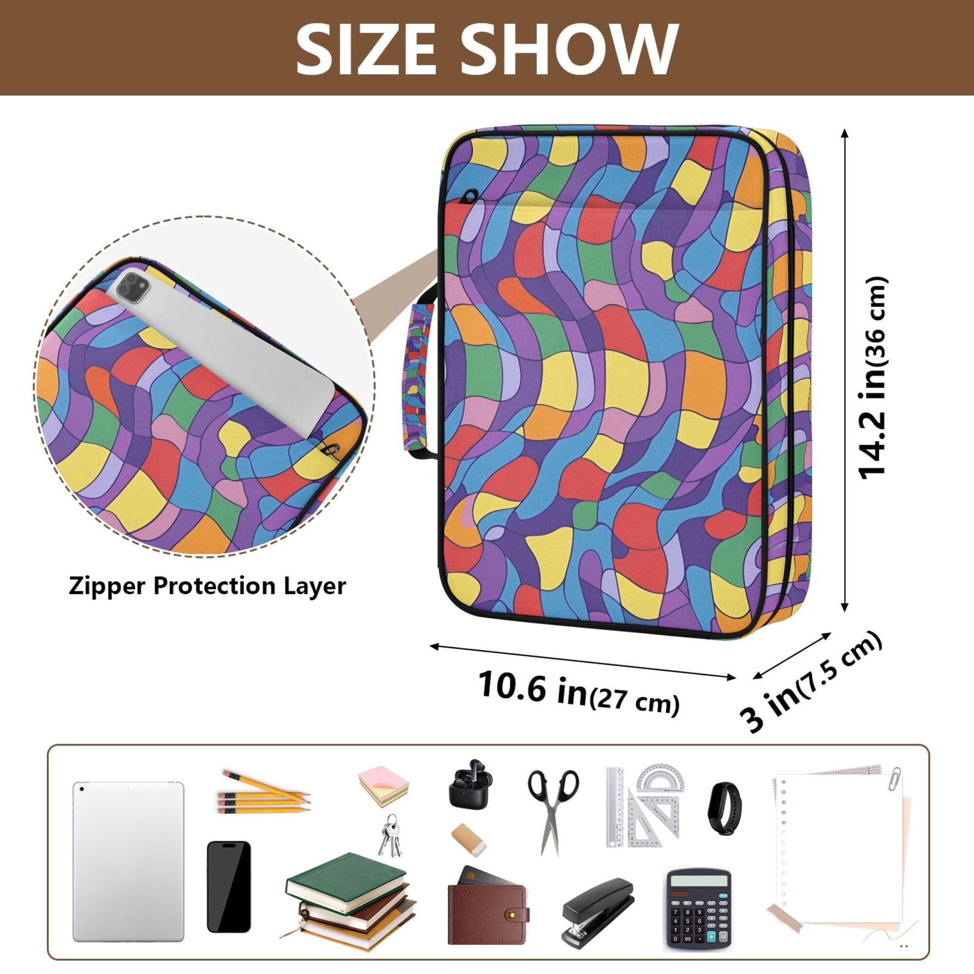 FORMRS Accordion File Folder A4 Size 7-Pocket Expanding Document Organizer Bag with 3 Ring Binder, Yellow Wavy Plaid