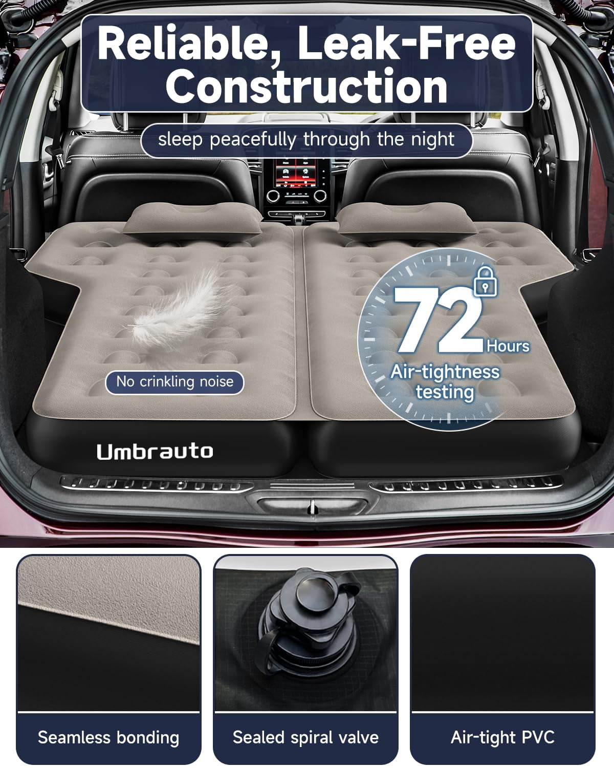 Air Mattress for Car Camping, Leakproof & Quick Inflation Sleeping Airbed with Electric Pump, Fits Most Compact, Mid-Size & Full-Size SUV Trunks for Road Trip Travel