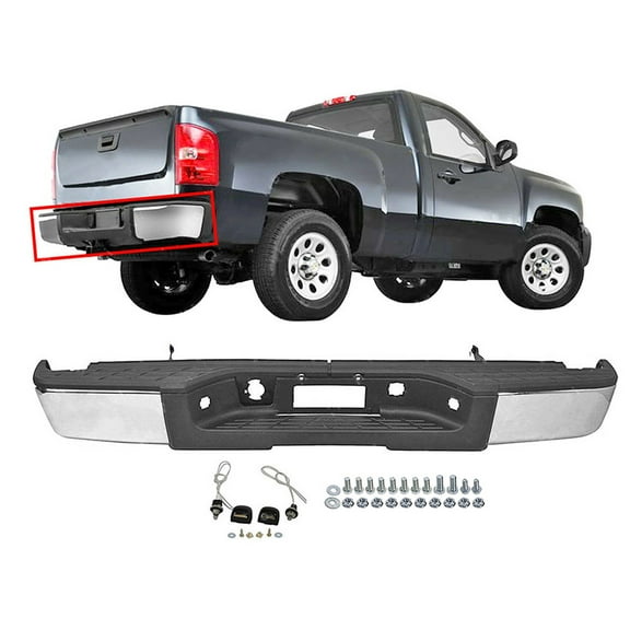 munirater Rear Steel Bumper Assembly Replacement for 2007-2013 Chevy Silverado GMC Sierra 1500 Truck Chrome without Park Assist Sensors GM1103147 22932803