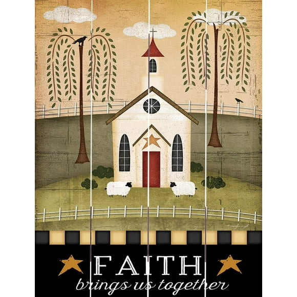 Rustic Pallet Art Primitive Faith Brings Us Together Wooden Wall Hanging, 9"X12" Decorative Plaque