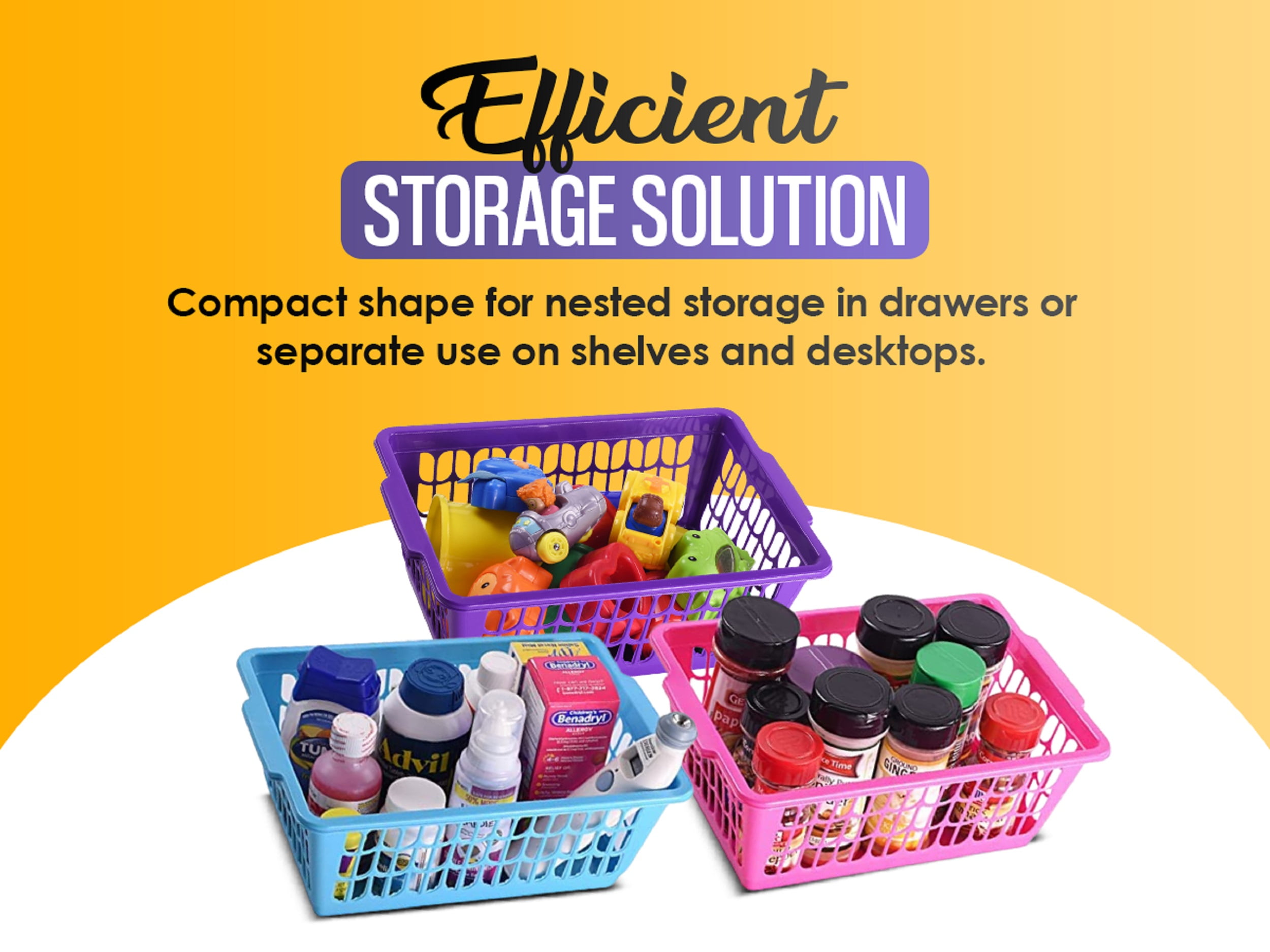 YBM Home Medium Plastic Storage Basket (6 Pack), Clear 9 L x 6 W x 2.25 H