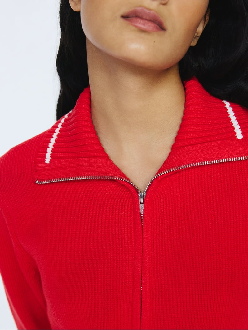 Free Assembly Women's Zip Front Sweater with Long Sleeves
