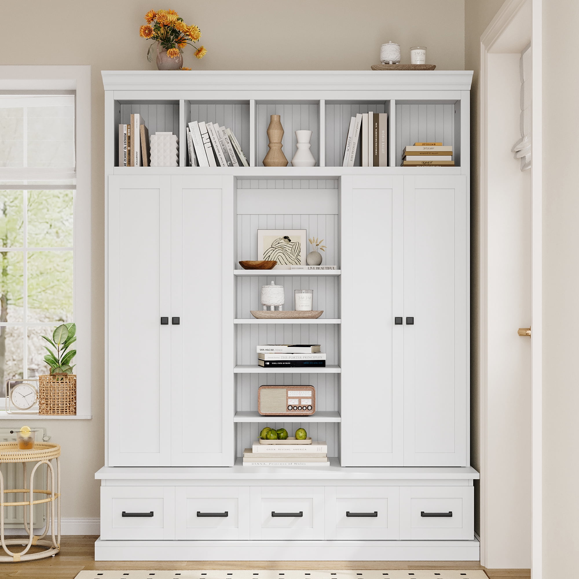 78.7''H Entryway Hall Tree with Drawers, Living Room Storage Bench with Cubbies & Adjustable Shelves, Storage Cabinet for Entryway