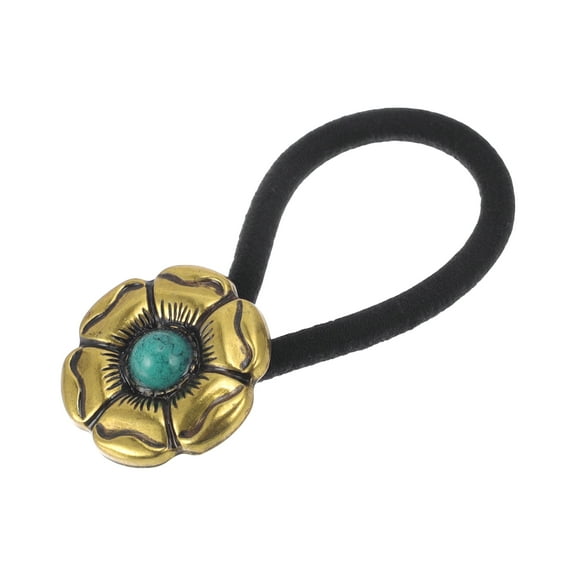 Unique Bargains 1 Pcs Fashion Button Hair Tie Hairdo Clip for Girls Green Gold Tone Black