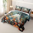 thumbnail image 3 of Erosebridal Boho Floral Ghost Quilt King, Hippie Wildflower King Coverlet Set for Boys Girls, Teal Multicolor, 3 Pieces 1 Bedspread and 2 Pillowcases, 3 of 7