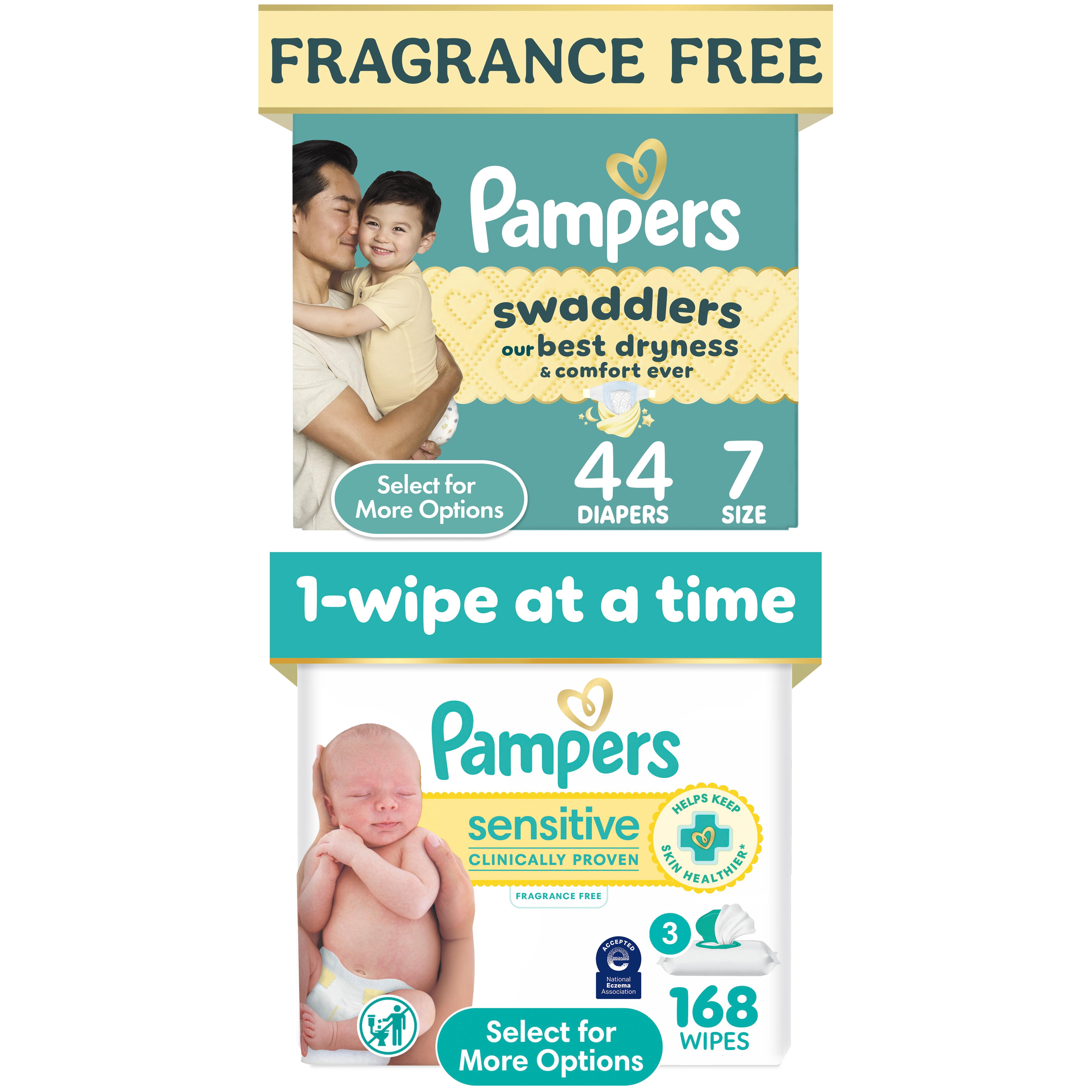 Pampers Swaddlers Diapers Size 7, 44 Count & Sensitive Wipes, 168 Count Bundle (Select for More Options)