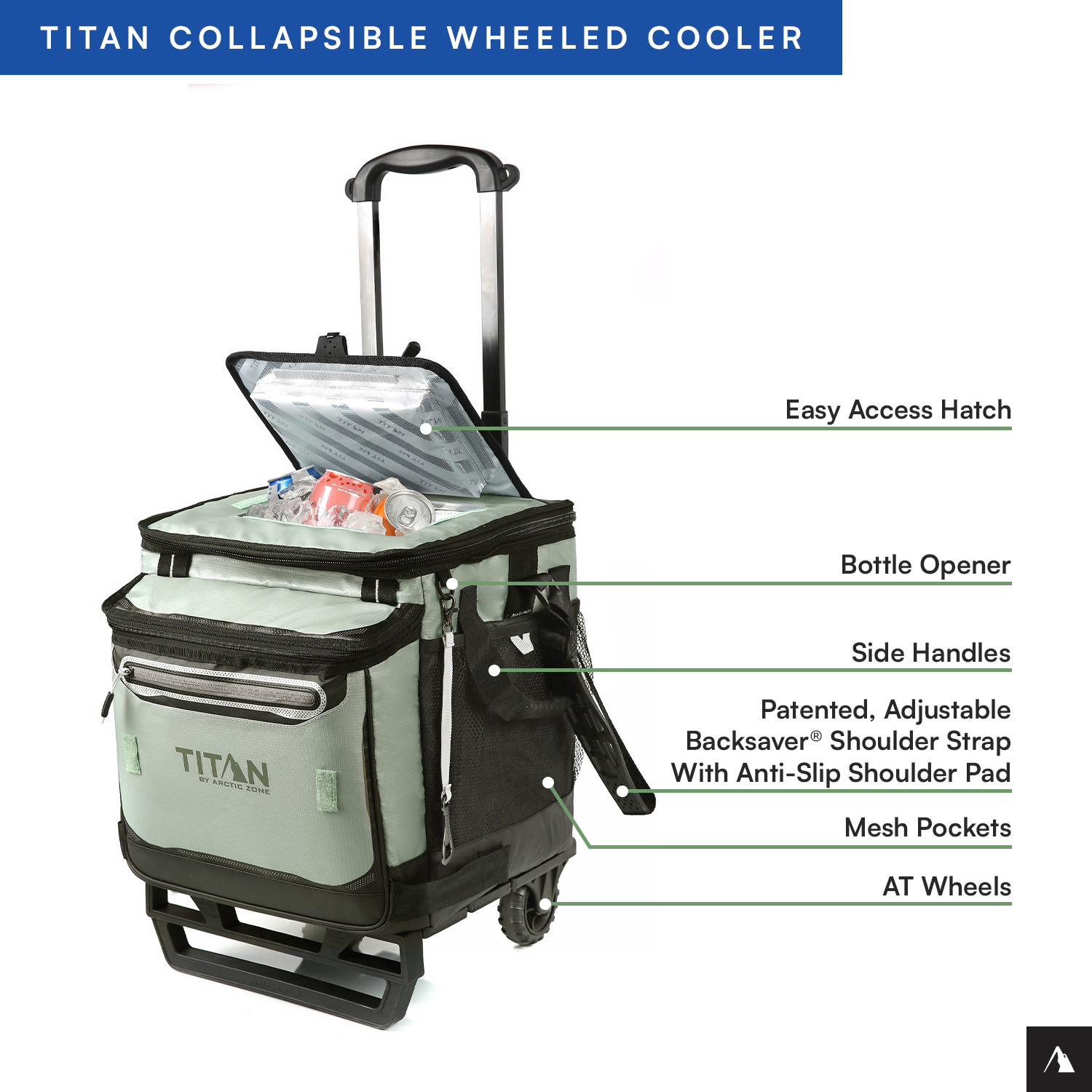 Titan by Arctic Zone 60 Can Collapsible Rolling Cooler, Seagrass