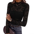 thumbnail image 2 of WULMLEO Womens Lace Long Sleeve Tops Sheer Mesh Blouse Black M, 2 of 7
