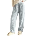 thumbnail image 2 of Women's Cable Knit Fuzzy Loungewear Pants Elastic Waist Jogger Style Warm Plush Home Trousers with Pockets for Fall Winter, 2 of 6