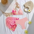 thumbnail image 2 of Ymyiu Girls Bikinis Girl's Ruffle Print Swimsuit Asymmetrical 3 Piece Bathing Suit with Beach Skirt Size 9-10 Years (Pink,9-10 Years), 2 of 4