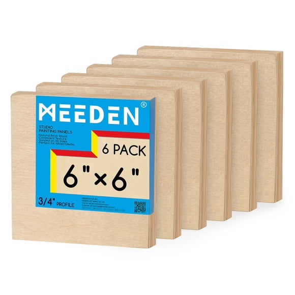 MEEDEN Unfinished Wood Canvas Board: 3/4†Deep 6x6†Wooden Canvas Panel Pack of 6 - Blank Cradled Wood Art Board for Painting