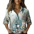 thumbnail image 2 of Enjoytime Shirts for Women Vintage Printed Long Sleeve V-Neck Button Down Blouses Fashion Casual Xmas Holiday Plus Size Fall Tops, 2 of 6