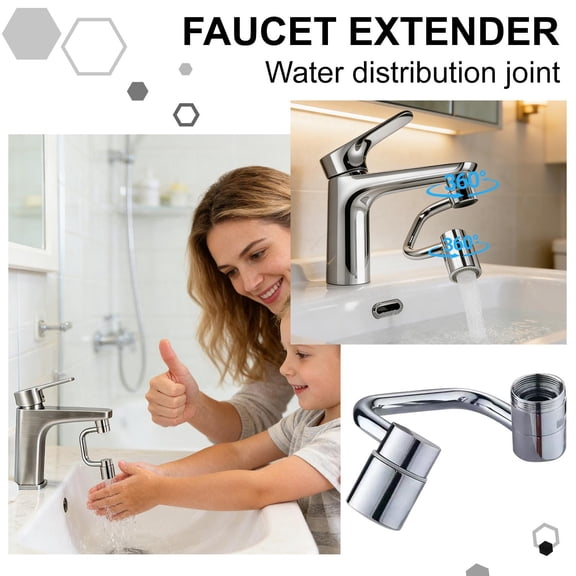 Stainless Steel Faucet Extender for Bathroom Sink, 1080° Swivel Dual-Spray U Shaped Faucet Extender with Leak-Proof Washer, installation Wrench & Hex Nut, Sink Extender for Faucet