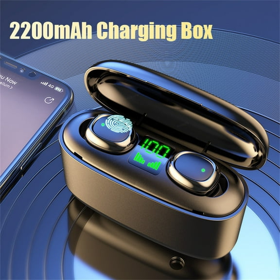 FYHALE Bluetooth Headset Intelligent 5.0 Stereo Surround Sound Mini Headset with Digital Display Charging Compartment