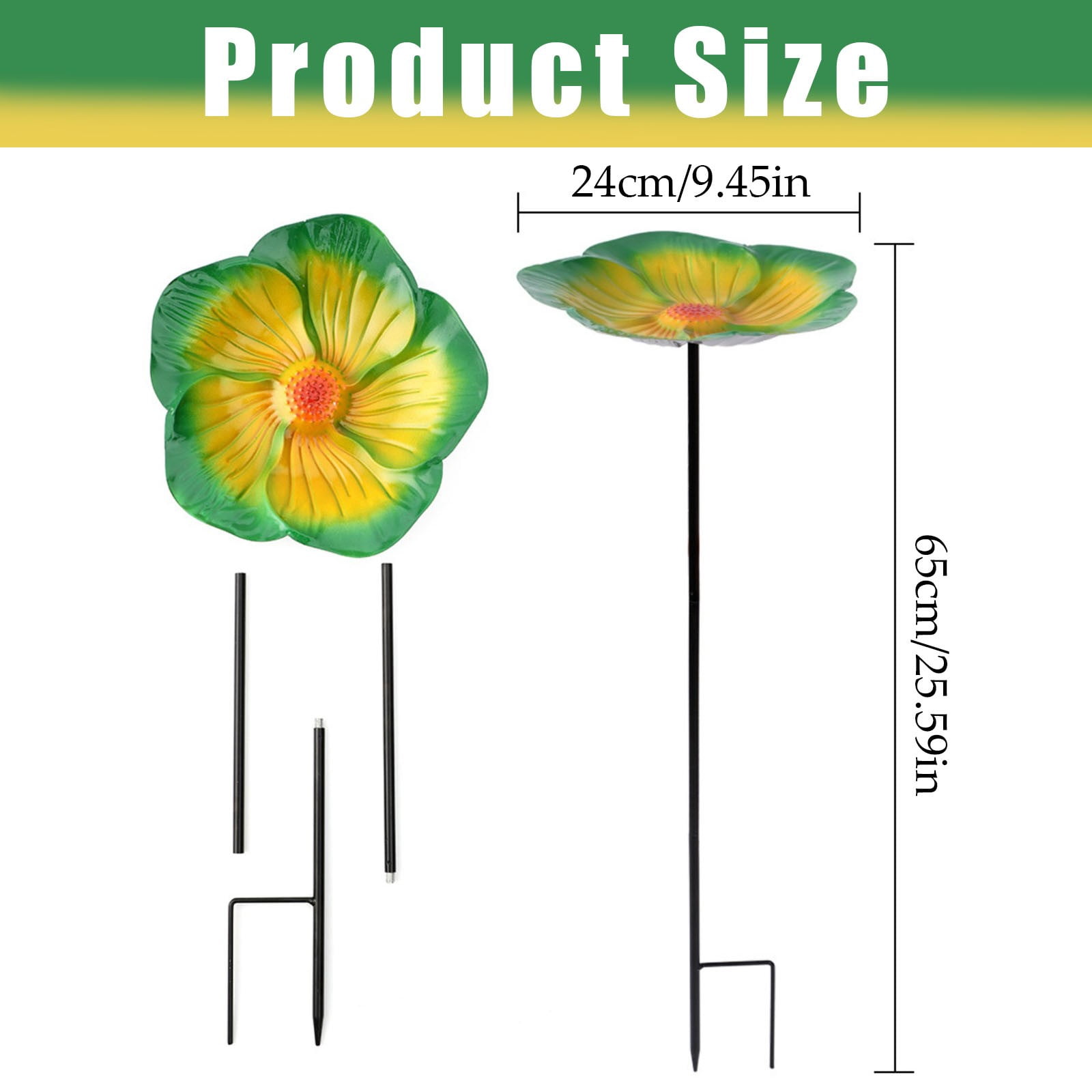 Detachable Flower Shaped Bird Feeder, No Mess Bird Feeder, Weather Resistant Ground Plug-in Water Dispenser, Automatic Bird Feeder, Metal Petal Ground Stake Feeder for Bird Feeding 1Pcs