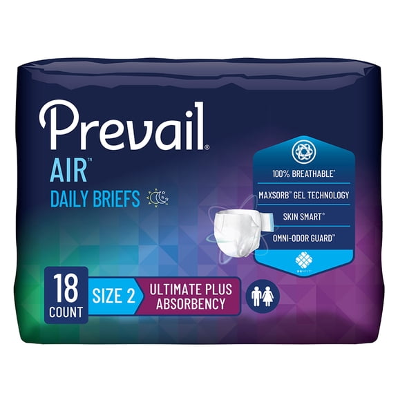 Prevail Air Adult Incontinence Brief Size 2 / Large Heavy Absorbency Breathable, PVBNG-013CA, 18 Ct