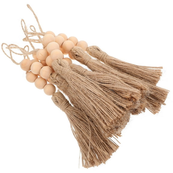 Tineasur 10Pcs Jute Rope Tassel with Wood Beads Khaki Bohemian Hanging Ornament for Home Decor 19.00X1.50X1.50in