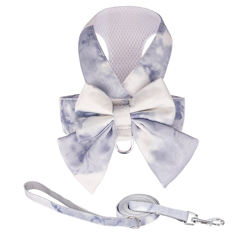 Monfince Bow Tie Dog Harness and Leash Set No Pull Cute Tie Dye Soft