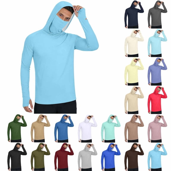 BiZtdJrK Mens Sun Protection Hoodie with Face Cover Summer UPF 50 Long Sleeve Fishing Hiking Shirts Outdoor Thumb Holes Rash Guards Purple XXXL