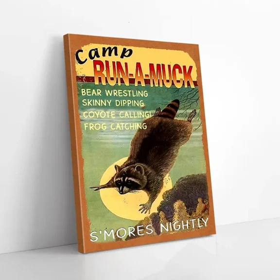 Kna Prints - Camp Run A Muck Raccoon Poster, Prints Pan06373_6126 Wall Art Print For Home Decor, Living Room, Bedroom, Office, UNFRAMED-8x12