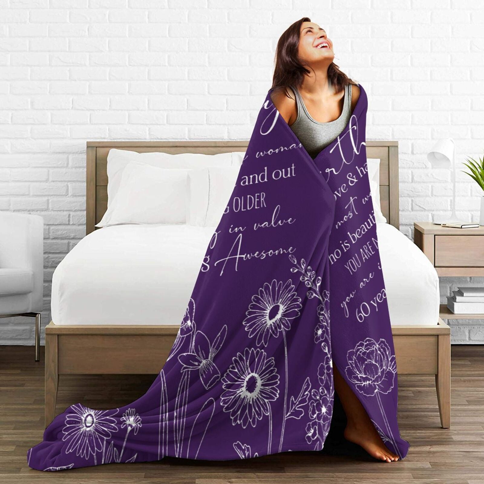 Wijzvio 60th Birthday Gifts For Women Throw Blanket Soft Fuzzy Fleece Blanket For Couch Bed Living Room Decoration 50"X40"