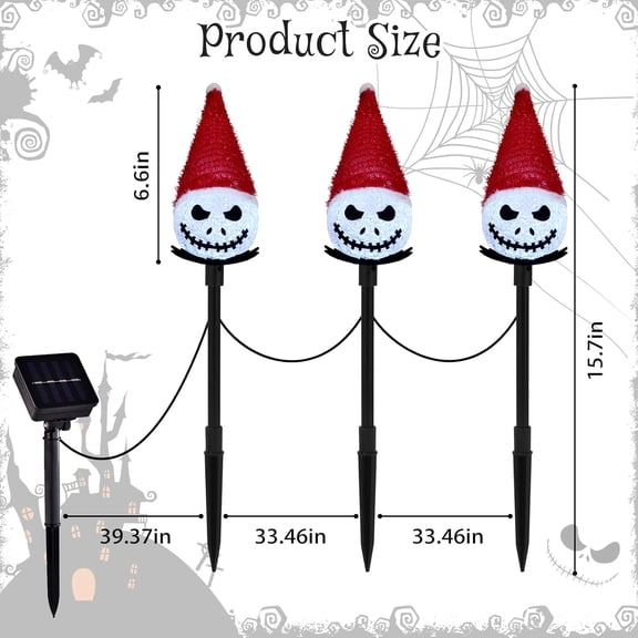 OPVM-Solar Christmas Lights Nightmare Decorations Pathway Lights 3 Pack Outdoor Christmas Decoration Nightmare Christmas Decor Outside Jack Decorations Ghost Decor for Walkway Driveway Lawn