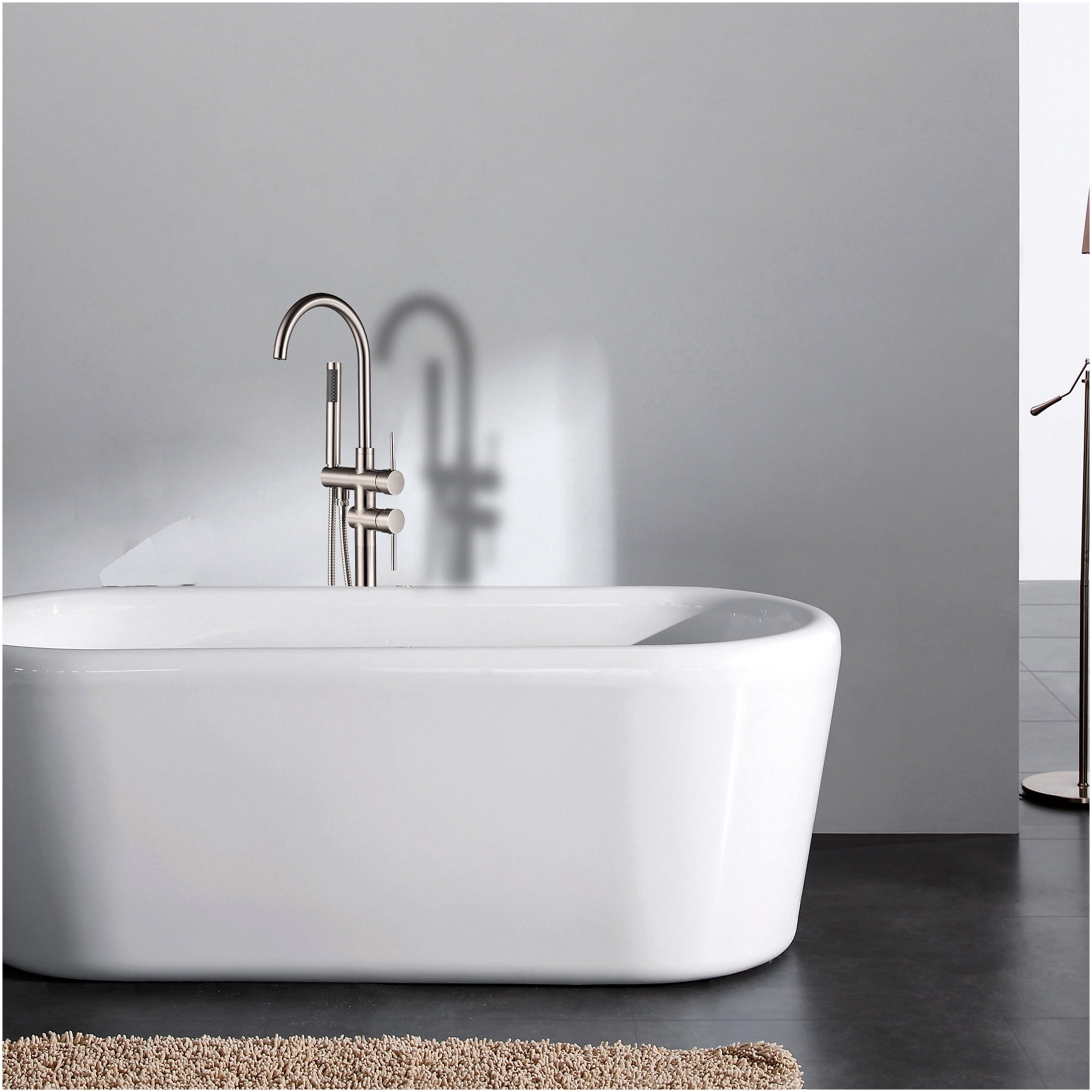 JERFIT Freestanding Modern Bathtub Faucet with Hand Shower, Brushed Nickel Finish, 3.9 GPM High Flow, Durable Metal Construction for Bathroom