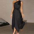 thumbnail image 1 of Vestido Largo De Verano Para Mujer Vestidos de fiesta de cóctel Vestido de satén de un hombro con cinturón Traje de diario de corte holgado Cgtredaw Para estrenar, 1 of 5