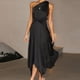 thumbnail image 1 of Vestido Largo De Verano Para Mujer Vestidos de fiesta de cóctel Vestido de satén de un hombro con cinturón Traje de diario de corte holgado Cgtredaw para Mujer Negro T S, 1 of 5
