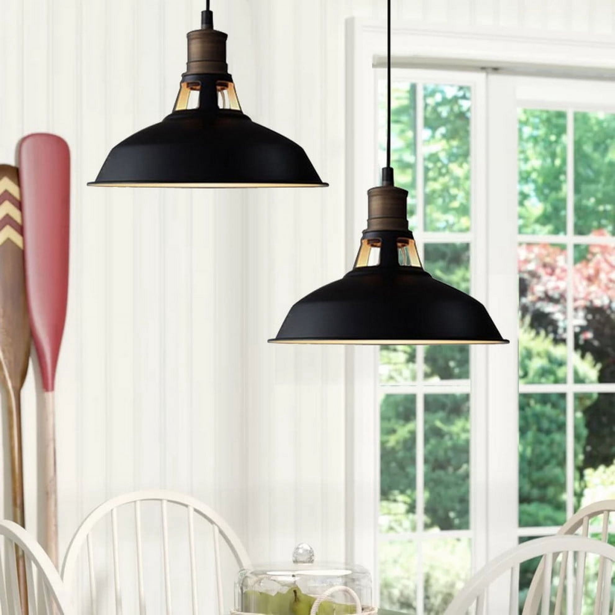 Florence Industrial Black Barn Pendant Light Loft Fixture, 3-Pack