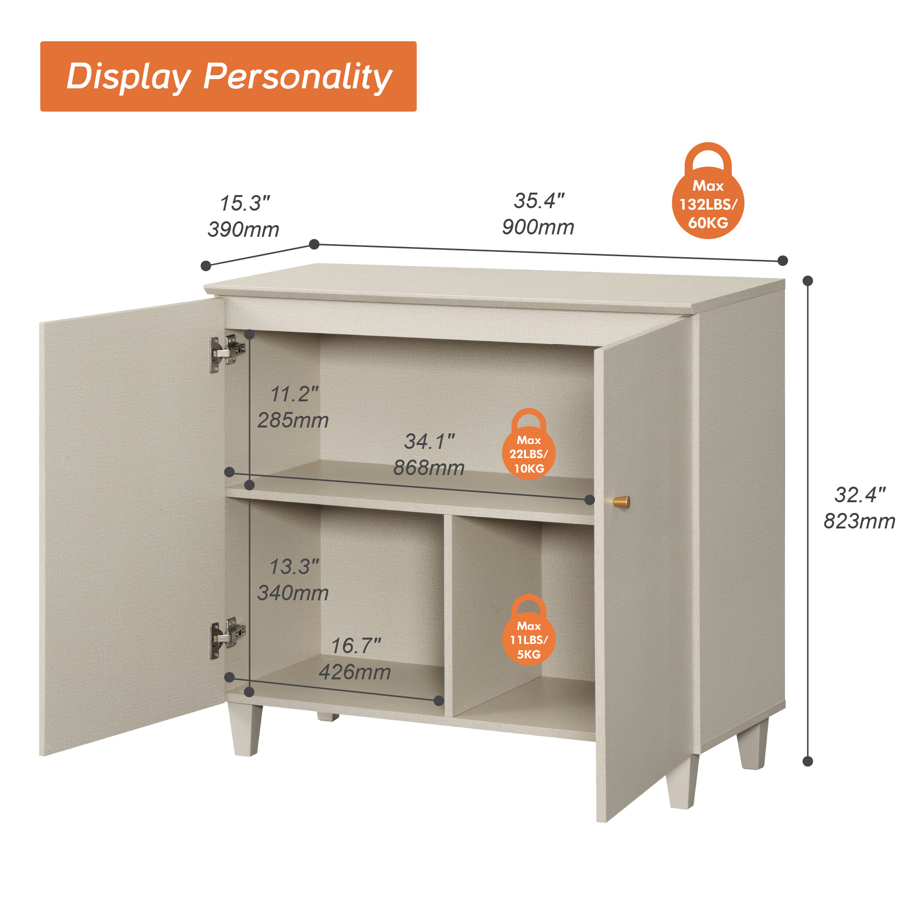 WAMPAT 3-In-1 Beige Wood Storage Cabinets with 6 Drawers and 4 Doors for Bedroom Living Room, 2 Pack