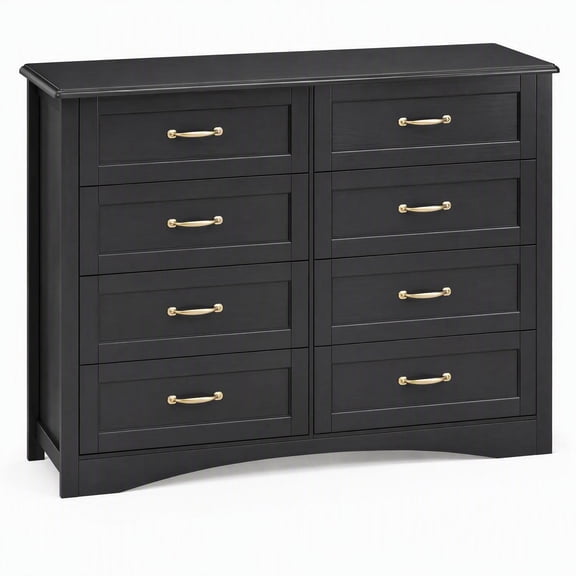Black Dresser for Bedroom, Gizoon 8 Chest of Drawers with Metal Handles, 47.2 Inch Large Wooden Storage Cabinet for Entryway