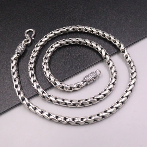 HOOUN Solid 925 Sterling Silver Chain Men Lucky 5mm Twist Wheat Necklace 68-69g/21.6in