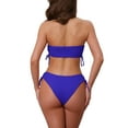 thumbnail image 3 of INSPIRE CHIC Women's Bandeau Drawstring Side Tie Ribbed Bikini Sets 2 Piece Strapless Top Triangle Bottom Swimwear Bathing Suits X-Small Royal Blue, 3 of 5