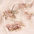 thumbnail image 2 of 4PCS Bridal Flower Wedding Hair Pins Crystal Pearl Hair Clips Headpiece Gold Wedding Hair Accessories Jewelry with Rhinestone for Brides Bridesmaids Women Girls Updo, Special Cream Blue, 2 of 8