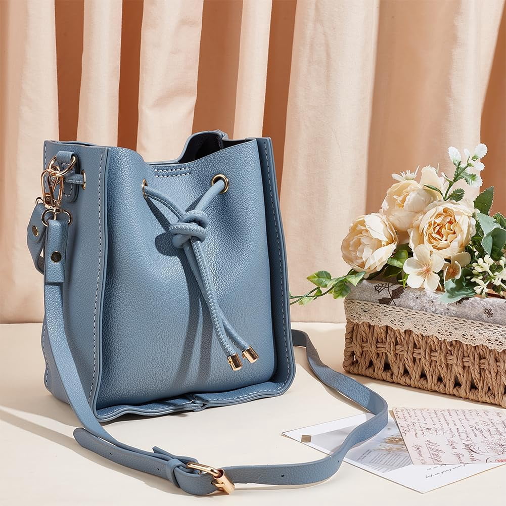 DIY Imitation Leather Sew on Women's Crossbody Bucket Bag Making Kit including Fabrics D Rings Screw Cord and Needle Screwdriver Slate Gray Fihished Product: 220x200x100mm