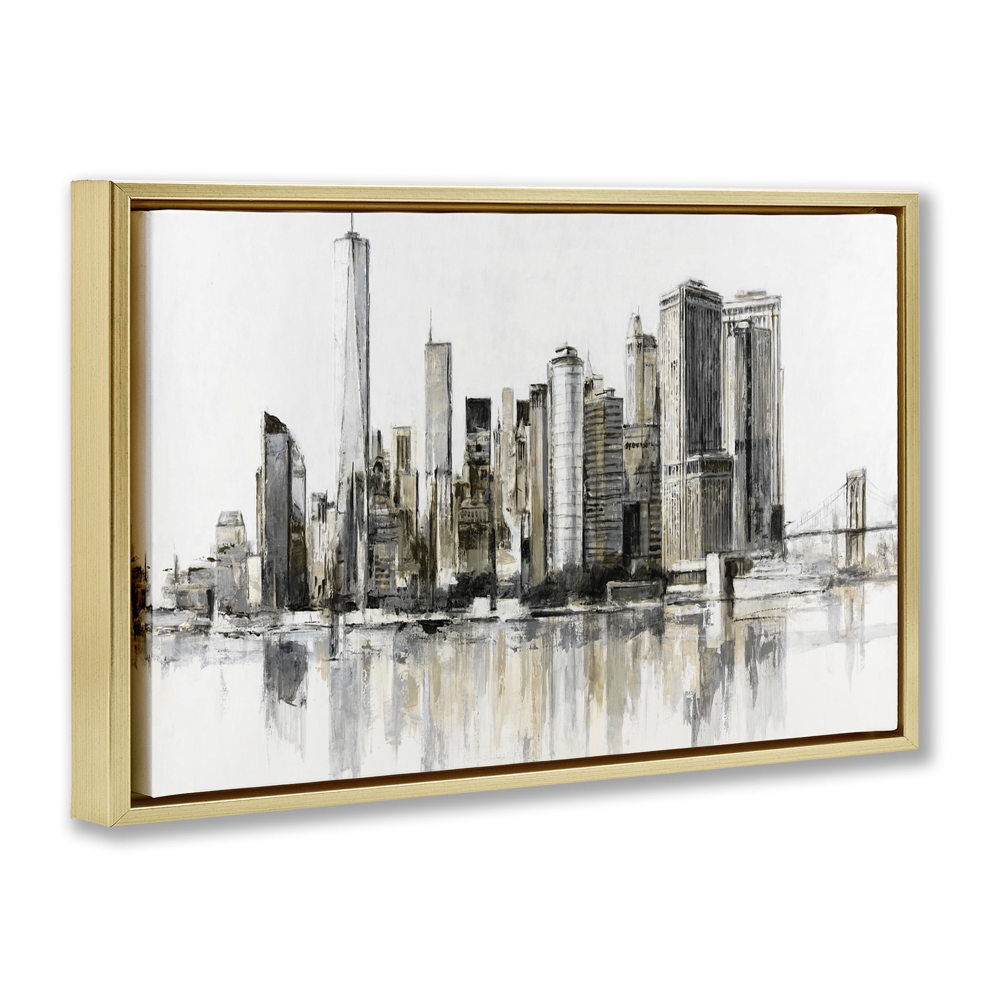 Stupell Industries Urban Skyline Reflection Gold Framed Floater Canvas Wall Art, design by Lorenzo Collective