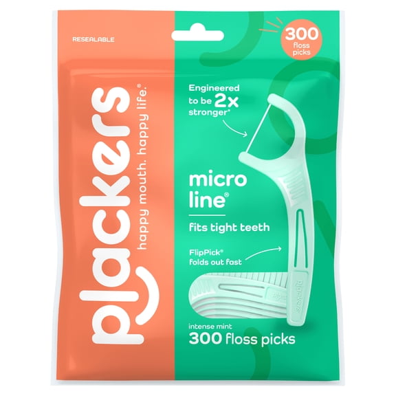 Plackers Micro Mint Dental Floss Picks, Fresh Mint, 300 Count