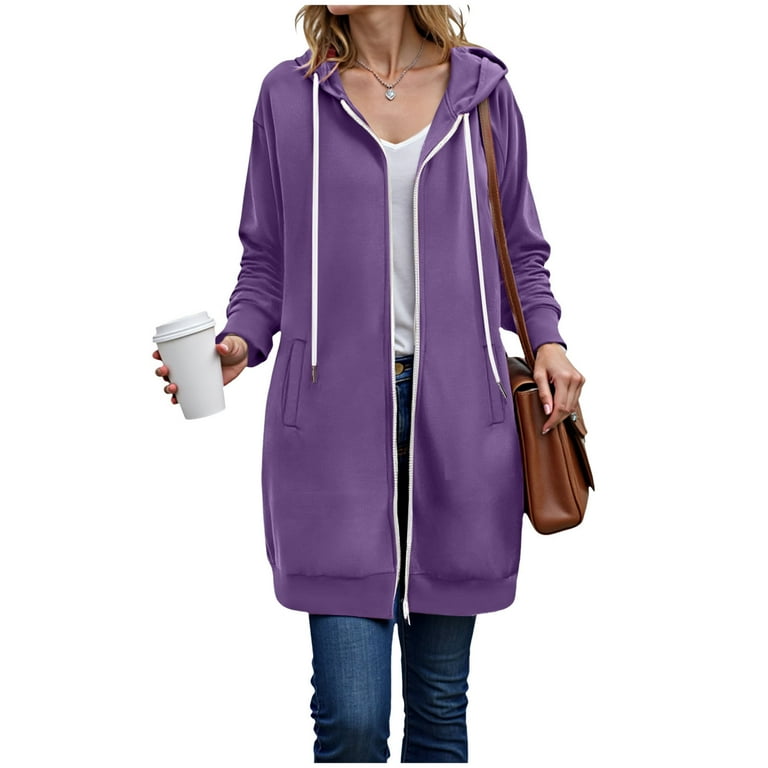 Hessimy Hoodies For Women Knit Full-Zip Hoodie Textured Cotton Zip