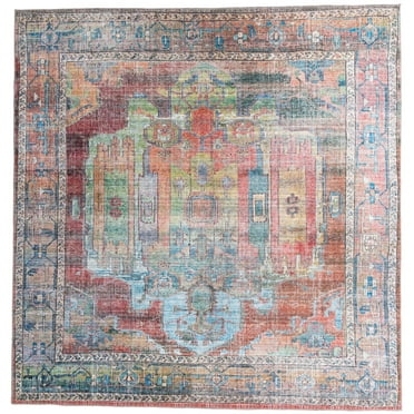 Rugs.com Maahru Collection Washable Rug – 10 Ft Square Multi Low-Pile Rug Perfect For Living Rooms, Kitchens, Entryways