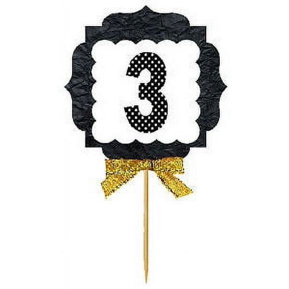 3rd Birthday / Anniversary Gold Ribbon Hand Crafted Novelty Cupcake Decoration Toppers / Picks -12ct